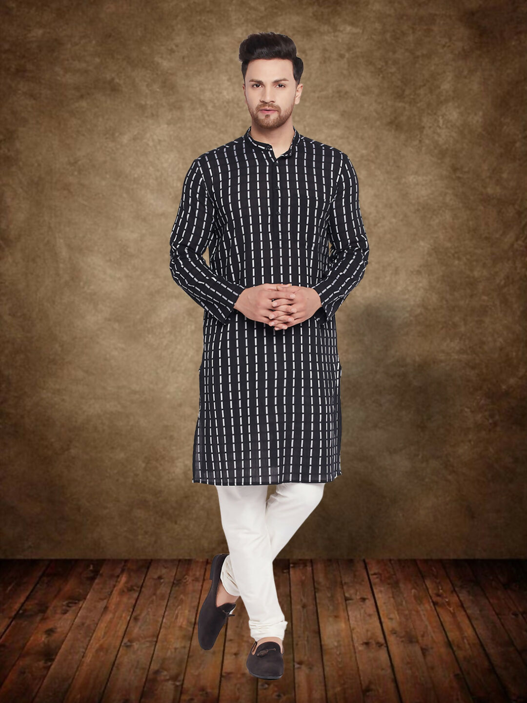 Even Apparels Men's Pure Cotton Black Check Kurta - Distacart