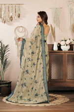 Thumbnail for Joban Fashion Beige Floral Linen Ready To Wear Saree With Unstitched Blouse - Distacart