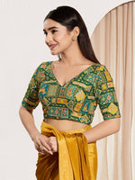 Thumbnail for Joban Fashion Bottle Green Viscose Rayon Padded Blouse With V Neck Elbow Sleeves - Distacart