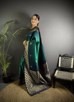 Thumbnail for Joban Fashion Turquoise Handloom Silk Ikkat Saree