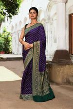 Thumbnail for Joban Fashion Purple Crepe Chiffon Pure Handloom Banarasi Silk Saree