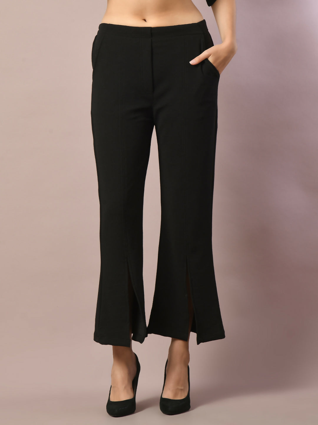 Myshka Women's Black Solid Party Parallel Trousers - Distacart