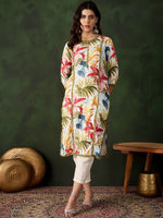Thumbnail for Sangria Floral Printed V-Neck Straight Kurta