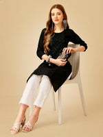 Thumbnail for Jyoti Fashion Women's Black Cotton Blend Embroidered Kurta Pant Set - Distacart