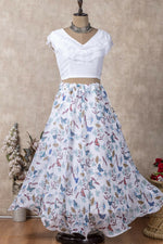 Thumbnail for Preksha Creation Indian Festive Georgette Digital Print Women Lehenga Choli And Crop Top - White - Distacart