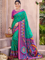 Thumbnail for Shree Shyam Fashion Rama Green Pochampally Silk Saree - Distacart