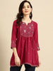 Women's Maroon Viscose blend Embroidered Short Top - Marina - Distacart