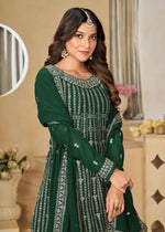 Thumbnail for Faux Georgette Green Embroidered Gharara Style Suit - Emponline - Distacart