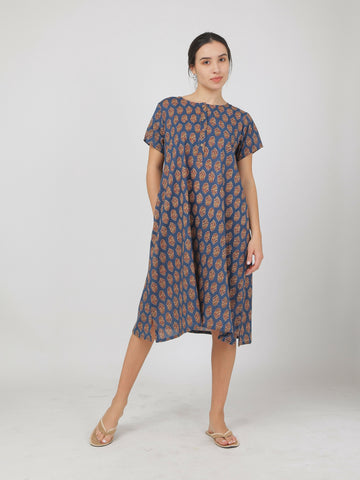 Breathables Women Cotton Printed Loungewear Nightie Blue I Night Wear | Nighty | Jaipuri Print - Dista