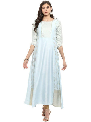 Ahalyaa Women Blue & Silver-Coloured Yoke Design A-Line Kurta - Distacart