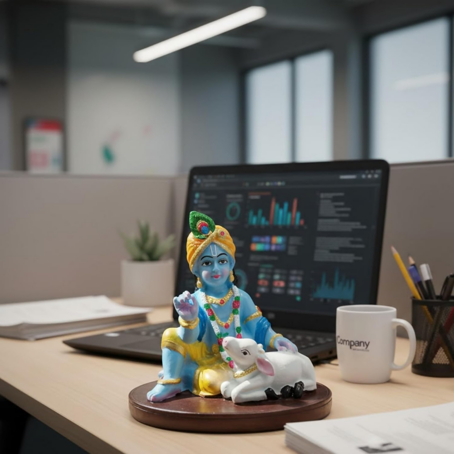 Krishna Laddu Gopal Murti with Cow - Dista