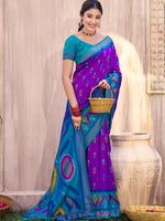 Thumbnail for Shree Shyam Fashion Purple Pochampally Silk Saree - Distacart