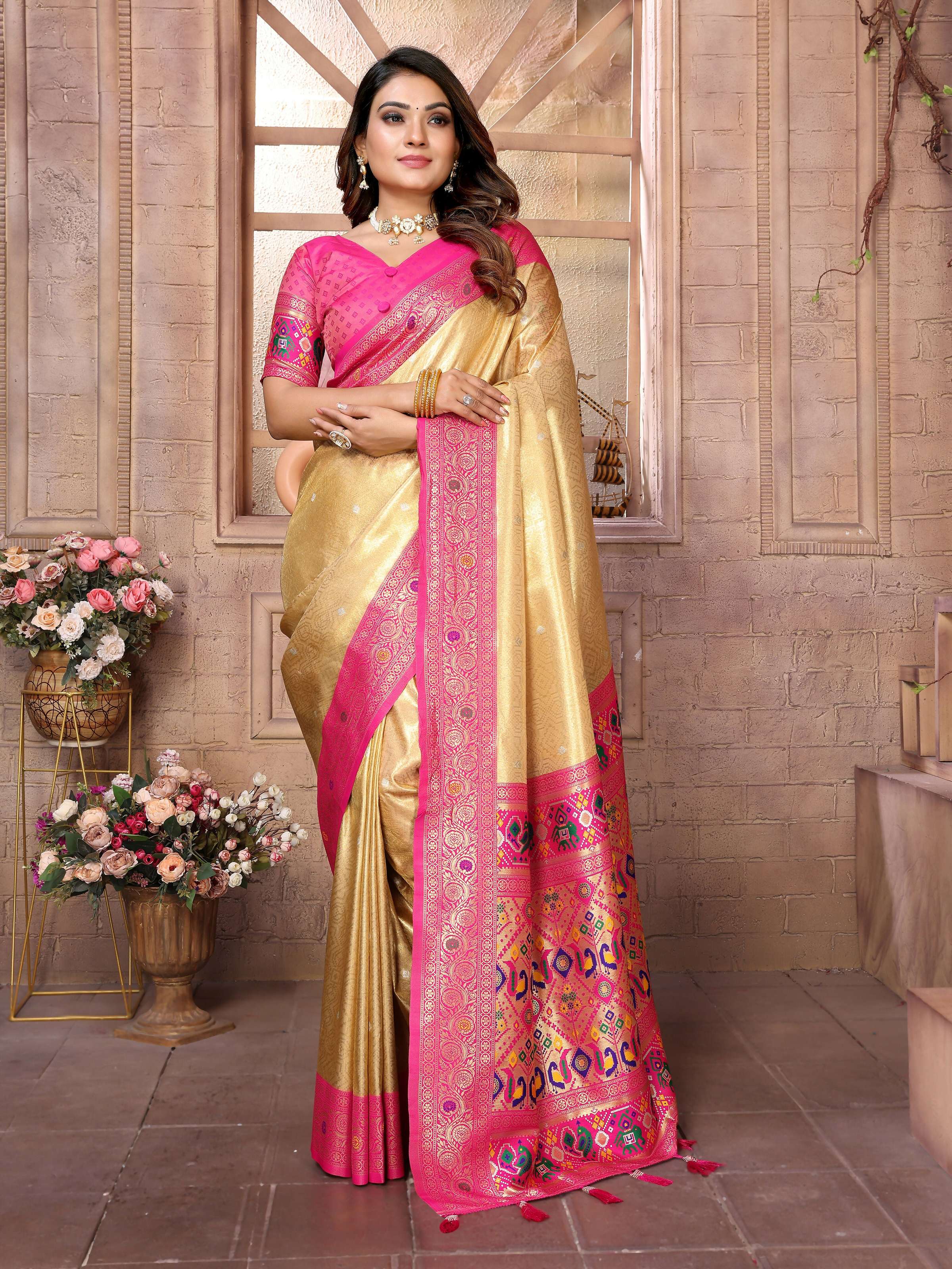 Aastha Fashion Cream Banarasi Tissue Silk Weaving Saree - Distacart
