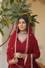 Thumbnail for Aastha Fashion Women's Maroon Faux Georgette Sequins Embroidered Anarkali Dress with Dupatta - Distacart
