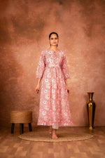 Thumbnail for Joban Fashion Pink Floral Hand Block Printed Cotton Kurta Pant Set - Distacart