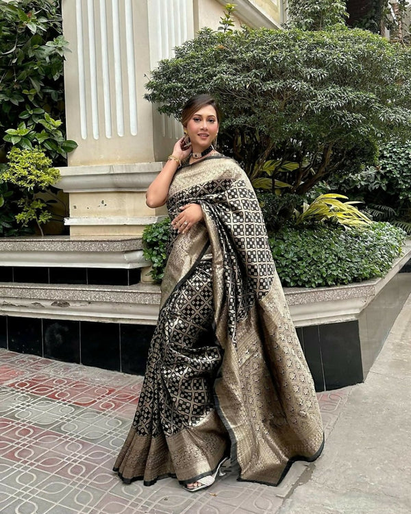 Preksha Creation Banarasi Soft Silk Women Grey Saree - Distacart