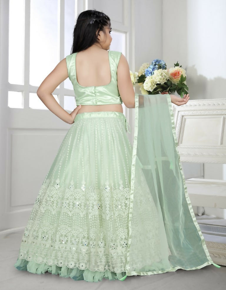 Wedding Designer Light Green Net Kidswear Lehenga - Aaradhna - Distacart