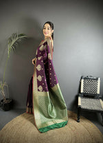 Thumbnail for Joban Fashion Purple & Green Woven Butti Soft Silk Banarasi Silk Saree - Distacart