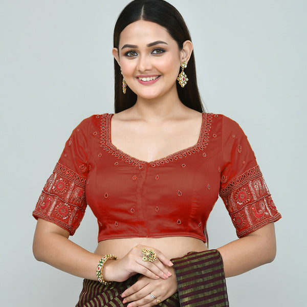 Joban Fashion Women's Red Embroidered Stitched Blouse
