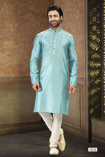 Thumbnail for Raivat Ethnic Jacquard Banarasi Silk Thread Work Kurta Pajama In Sky Blue Colour - Distacart