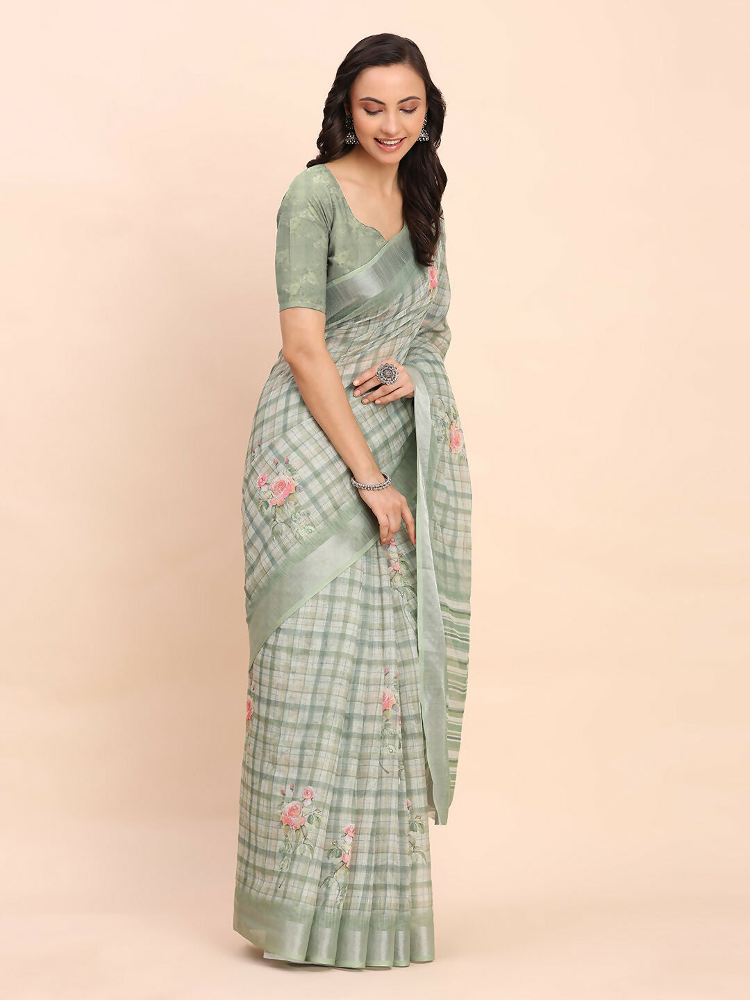 Astita Linen Cotton Light Green Saree