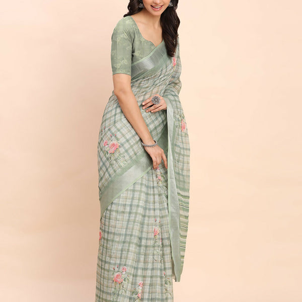 Astita Linen Cotton Light Green Saree