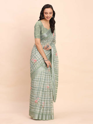 Astita Linen Cotton Light Green Saree