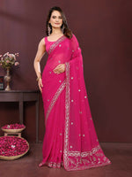 Thumbnail for Ai Fashion Pink Soft Georgette Embroidery Party Wear Saree