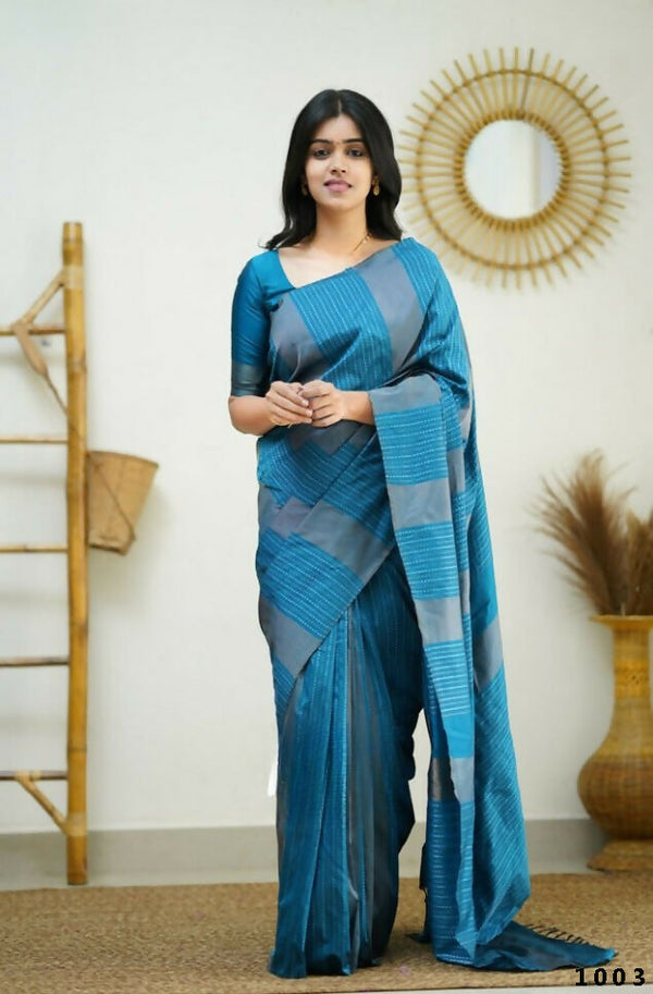 Partywear Designer Sky blue Banarasi Silk Fancy Saree - Starwalk - Distacart