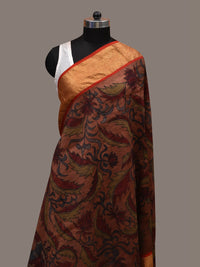 Thumbnail for Rust Kalamkari Hand Painted Kanchipuram Silk Handloom Dupatta with Floral and Peacocks Design - Global Threads - Distacart