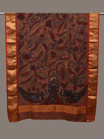 Thumbnail for Rust Kalamkari Hand Painted Kanchipuram Silk Handloom Dupatta with Floral and Peacocks Design - Global Threads - Distacart
