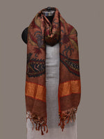 Thumbnail for Rust Kalamkari Hand Painted Kanchipuram Silk Handloom Dupatta with Floral and Peacocks Design - Global Threads - Distacart