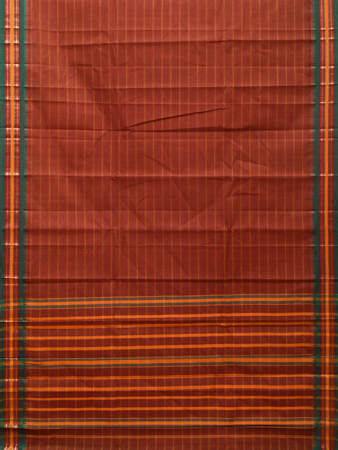 Rust Narayanpet Cotton Handloom Saree with Strips Design No Blouse - Global Threads - Distacart