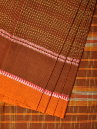 Rust Narayanpet Cotton Handloom Saree with Strips Design No Blouse - Global Threads - Distacart