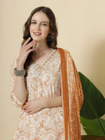 Thumbnail for Yufta Rust Pure Cotton PaisleyThread Work Kurta Dupatta Pant Set