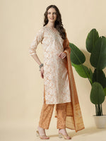 Thumbnail for Yufta Rust Pure Cotton PaisleyThread Work Kurta Dupatta Pant Set
