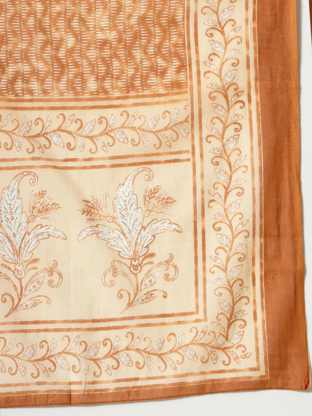 Yufta Rust Pure Cotton PaisleyThread Work Kurta Dupatta Pant Set