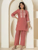 Yufta Rust Thread_Work Shirt And Trouser Silk Blend Co-Ord Set - Distacart
