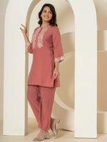 Thumbnail for Yufta Rust Thread_Work Shirt And Trouser Silk Blend Co-Ord Set