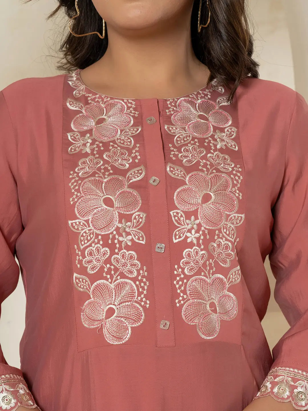 Yufta Rust Thread_Work Shirt And Trouser Silk Blend Co-Ord Set - Distacart