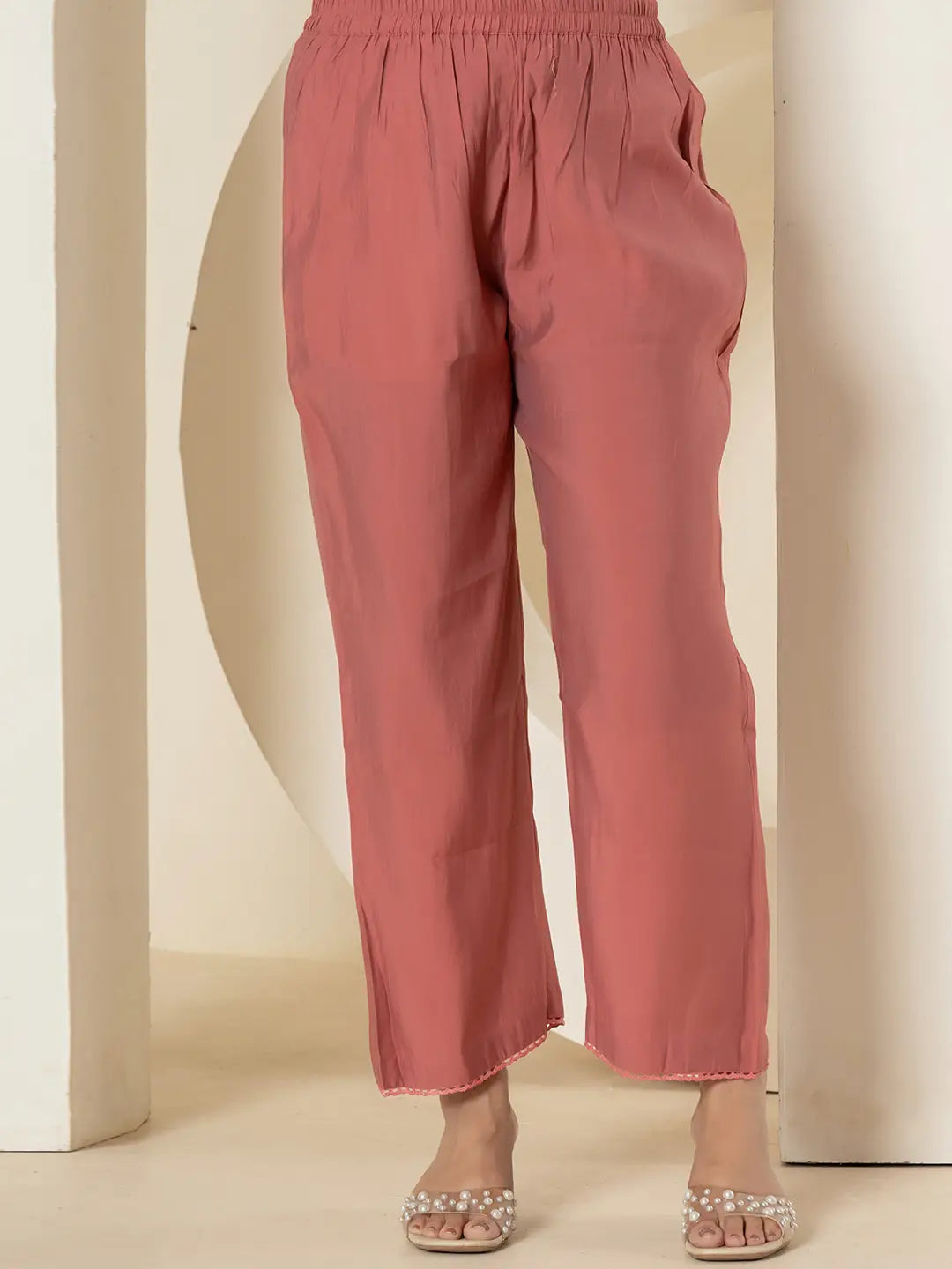 Yufta Rust Thread_Work Shirt And Trouser Silk Blend Co-Ord Set - Distacart