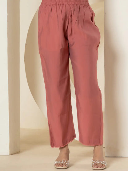 Yufta Rust Thread_Work Shirt And Trouser Silk Blend Co-Ord Set - Distacart