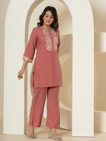 Thumbnail for Yufta Rust Thread_Work Shirt And Trouser Silk Blend Co-Ord Set