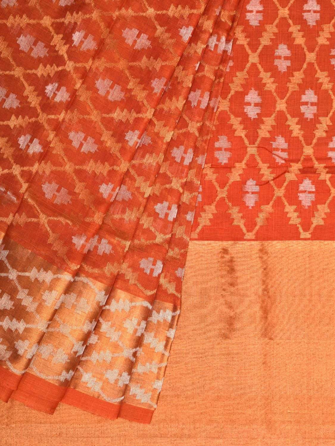 Rust Uppada Cotton Handloom Saree with All Over Jamdani Design - Global Threads - Distacart