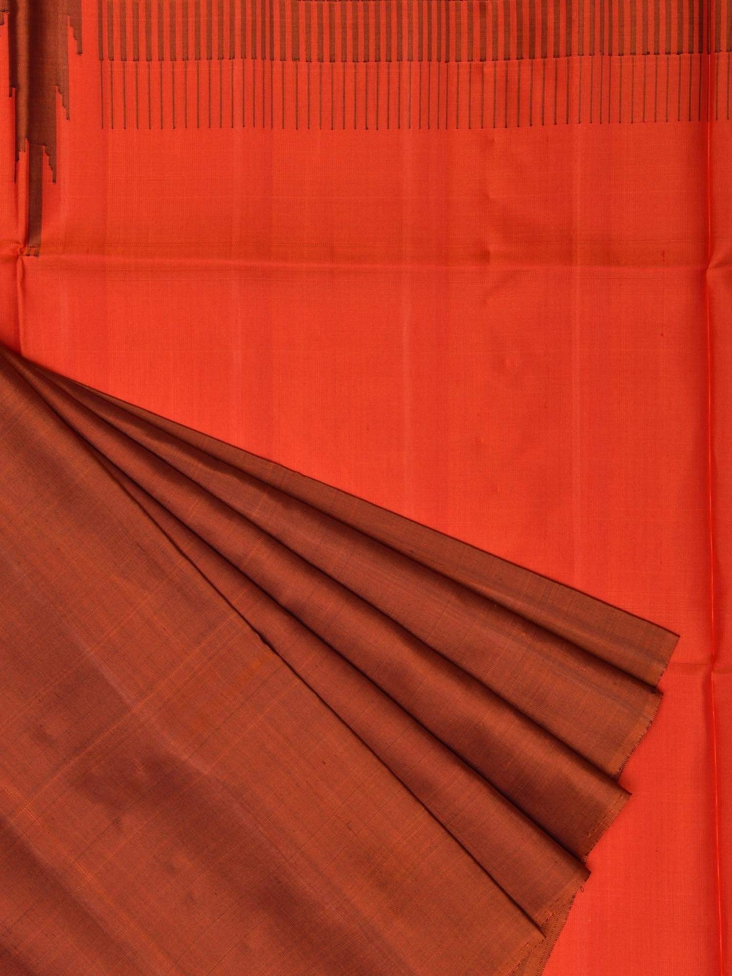 Rust Uppada Silk Handloom Saree with Raising Temple Design - Global Threads - Distacart