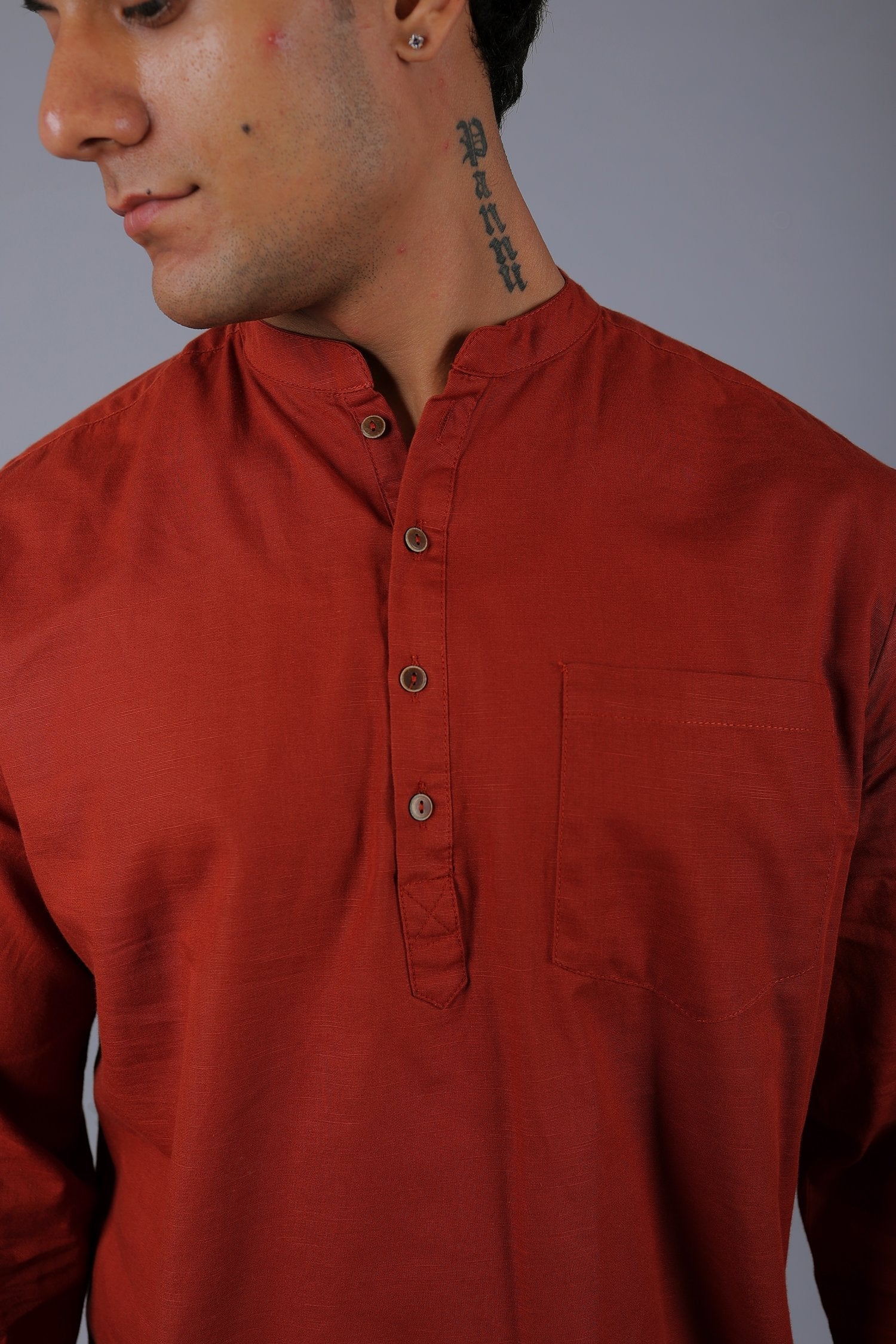 Bluebird Men's Short Kurta in Red - 100% Pure Cotton - Distacart