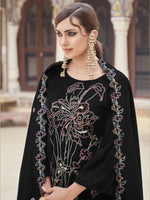 Thumbnail for Jyoti Fashion Women's Black Velvet Resham Thread with Jari & Sequin Kurta with Trouser & Dupatta - Distacart