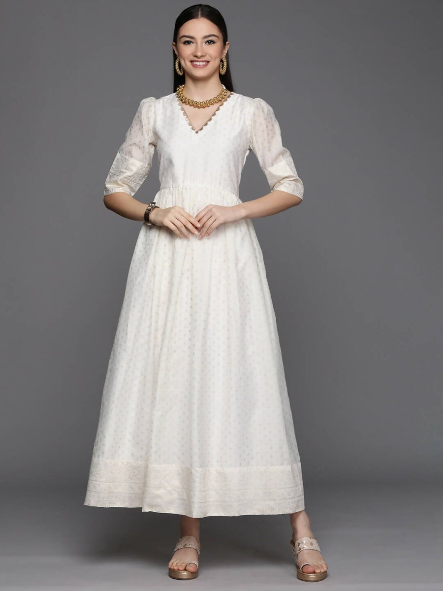 Ahalyaa Women's Off white Chanderi Gold Pasted Dress - Distacart
