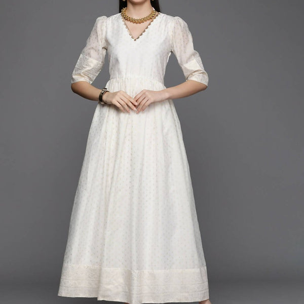 Ahalyaa Women's Off white Chanderi Gold Pasted Dress - Distacart
