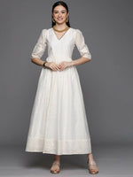 Thumbnail for Ahalyaa Women's Off white Chanderi Gold Pasted Dress - Distacart